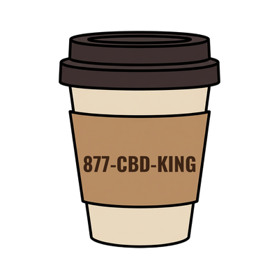 877-CBD-KING on a coffee cup