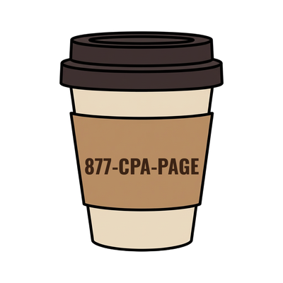 877-CPA-PAGE on a coffee cup