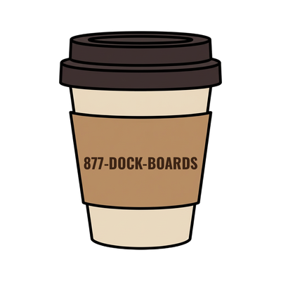 877-DOCK-BOARDS on a coffee cup
