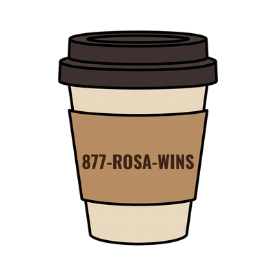 877-ROSA-WINS on a coffee cup