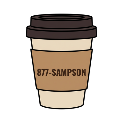 877-SAMPSON on a coffee cup