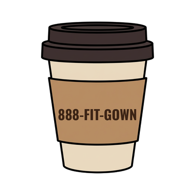 888-FIT-GOWN on a coffee cup