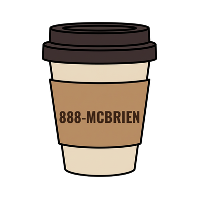 888-MCBRIEN on a coffee cup